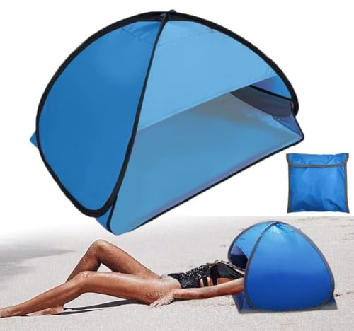 Uveego Mini Head Sun Shelter Tent, Strandmuschel Pop Up, Tragbar Automatisches Strandzelt, Strand-Sonnenschutz mit Handy-Ständer, Anti-UV Mini Beach Zelt für Outdoor Picnic Strand Camping (Blau-B)
