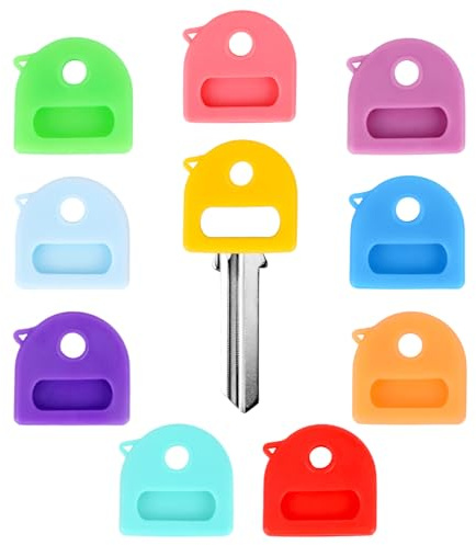 10pcs Key Covers Caps, 2.6cm/1in Soft Silicone Stretchy Key Covers Head Protectors Identifiers with Label Paper for House Office Standard Types (10 Colors)