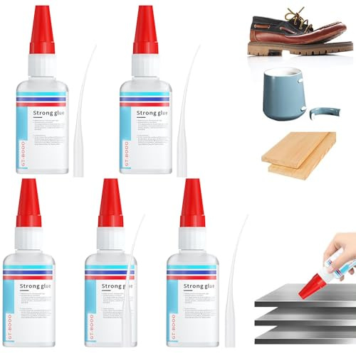 Super Glue,5pc Colle Forte,Super Colles Extra Forte,Extra Fortes Universelle,Séchage Rapide,Colles Les Métaux,Plastique,Pierre, Bois,Verre