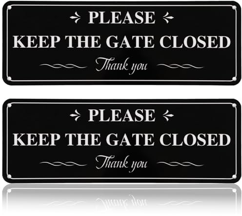 Please Close The Gate Sign Aluminum,Keep Gate Closed Sign | 9.84 x 3.54 Inches, 2 Pcs Reflective UV Resistant & Rustproof Gate Signs for Fence, Yard, Garden or Wall
