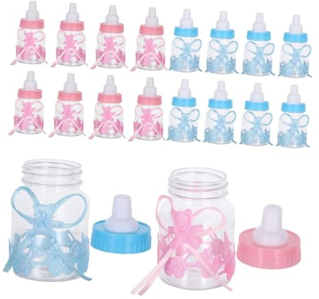 BESPORTBLE 24 Stück Teiliges Nachfüllbare Babyflaschen Süßigkeitenboxen Transparent Kunststoff Candy Jars mit Schleife für Babyparty Geburtstagsfeier Mädchen Jungen Dekoration