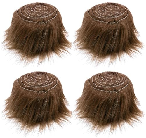 Zyiphor 4 Stück Kunstfell zum Basteln 5x150cm Kunstfell Basteln Kunstfell Band Kunstpelz Fellstoff Furry Faux Precut Strips Craft Plüschstoff für Santa Hair Dwarf DIY Dekoration (Dunkelbraun)