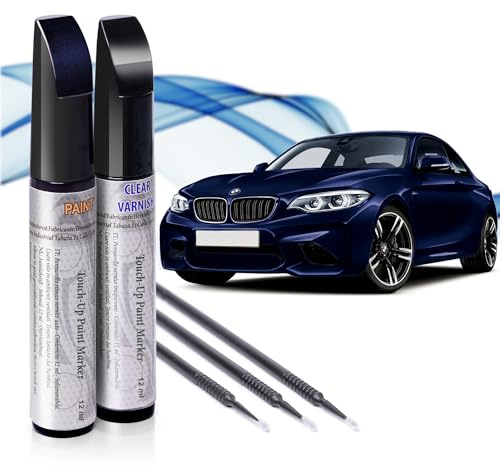 Asturcolor Reparador de Arañazos para Coche, Lápiz de Retoque para Automóvil, Bolígrafo Reparaarañazos, Rotulador de Reparación, 2 Piezas de Pintura de Retoque BMW (A89 AZUL IMPERIAL) con Base + Laca.