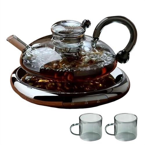 2026 New Glass Teapot with Warmer, 20oz Filtration Teapot Set, Automatic Electric Kettle with Tea Infuser, Teapot and Cup Set Gifts for Tea Lovers