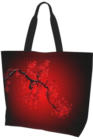 BLWSLC Sac fourre-tout de voyage avec motif rose brodé ukrainien pour le shopping, la plage et le fitness, Fleur de cerisier rouge, Taille unique