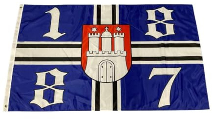 Fahne HAMBURG - 1887+Stadtwappen, 90x150 cm, mit Ösen, 100% Polyester, **VERSAND GRATIS**