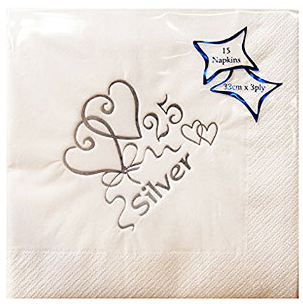 NPK 25th Silver Anniversary Foil Printed Napkins (Pack Of 15) (One Size) (White)