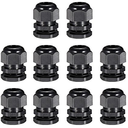 sourcing map M25x1.5 Cable Gland Waterproof Connector Plastic Wire Glands Joints Black for 10-16mm Dia Wires 10Pcs