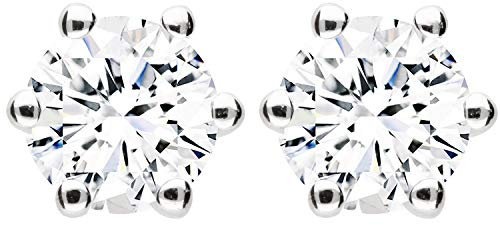 LÖB Damen Ohrstecker 925 Silber rhodiniert mit Zirkonia Strass Stein Stecker Diamant Form Ohrringe Stecker Rund Klein Weiß 6mm