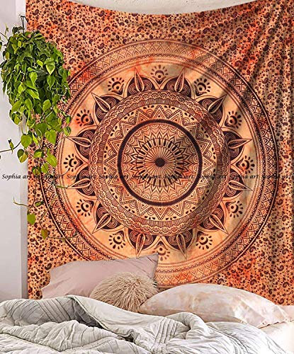 Sophia-Art indischer Mandala Hippie Wandteppich Wandbehang Einzigartige indische Tapisserie Hippie Mandala schöne Handarbeit Tagesdecke Wanddekoration Queen Tapisserie Art Deco 86 x 94 Gelber Ombre