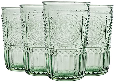 Bormioli Rocco Romantic Highball Glasses Set - Vintage Italian Cut Glass Cocktail Tumblers - 340ml - Green - Pack of 12