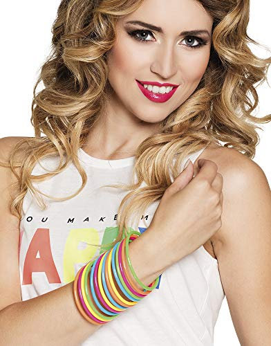 Das Kostümland Rave Armreif Set 15 TLG. - Bunt - Accessoire Zubehör Armschmuck 80er 90er Mottoparty Fasching