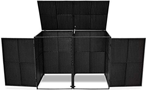 Tidyard Mülltonnenbox Groß für 2 Mülltonnen, mit Schließsystem, Wasserdicht Mülltonnenabdeckung Mülltonnenverkleidung Gartenbox für 2 Tonnen, 148x80x111 cm Poly Rattan Schwarz