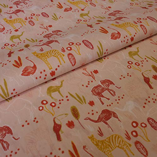 Stoff Meterware Kinderstoff Baumwollstoff Baumwolle - 1 Meter, Nähen, Bettwäsche, Kinder, Baby, Jungen, Mädchen, Bekleidung, Deko (Tiere Zebra Elefant Rosa)