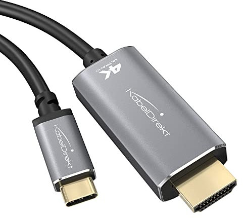KabelDirekt – 2m – Cable y Adaptador USB-C a HDMI (hasta 4K/2160p a 60Hz – para conectar portátiles, Smartphones, tabletas a Pantallas Grandes – Thunderbolt 3/USB-C 3.1)