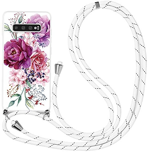 Yoedge 2 in 1 Handykette Handyhülle für Samsung Galaxy S10e 5,8 hülle, Silikon Motiv mit Kordel zum Umhängen, Verstellbarer Necklace, Vollkörperschutz Stoßfest Phone Cover für Samsung S10e,Blume 1