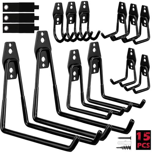 Brimix 10 Ganchos doble de pared universal con revestimiento antideslizante para garaje, trastero y almacén. Soporte para colgar y organizar herramientas, bicicleta, escalera, objetos pesados