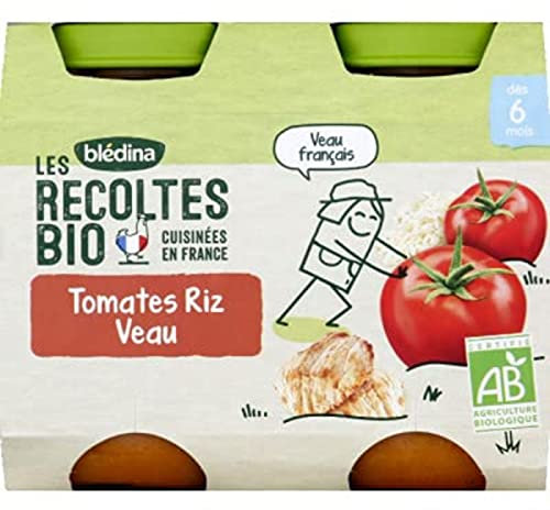 Blédina Petits pots tomates, riz, veau, dès 6 mois, bio - Les 2 pots de 200g
