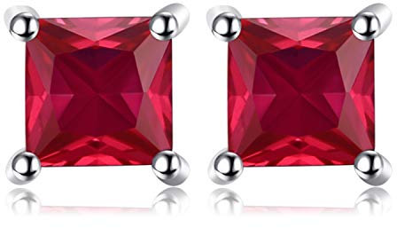 JewelryPalace Quadrat Schliff 0.6ct Erstellt Rubin Ohrstecker Silber 925 Damen, Rot Schmuck Set, Ohrringe Silber Edelstein Mädchen, Rubinrot Ohrstecker Silber klein mit Stein Frauen