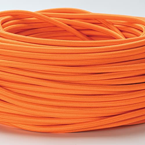 Câble d’alimentation textile - gaine extérieure en plastique - 5 m - 3 fils - 3 x 0,75 mm² - Avec conducteur de terre - Accessoire de lampe (5 m, orange)