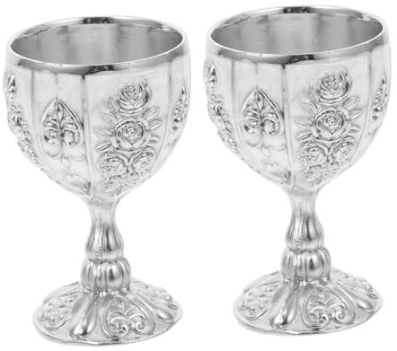 HOMSFOU Legierung Becher Trinkgl?ser Vintage Weinbecher Gepr? für Saft Trinkkelch Party Lieferungen 2 PCS Silber