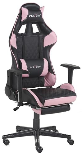 Beliani Sedia da gaming con poggiapiedi ergonomico e braccioli regolabili nero e rosa