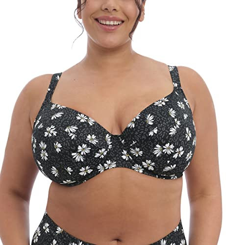 Elomi Plain Sailing Plunge Bikini Top Black Daisy Black 38E