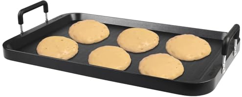 CukAid Flache Grillplatte, Aluminium, schwarz, rechteckig, 43,2 x 26,7 x 2,5 cm, antihaftbeschichtet, spülmaschinenfest, verziehungsfrei, PTFE- und PFOA-frei, perfekt für Gas- und Elektroherde