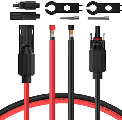BougeRV 6 Feet 8AWG Solar Extension Cable with Female and Male Connector with Extra Free Pair of Connectors Solar Panel Adaptor Kit Tool (6FT Red + 6FT Black)