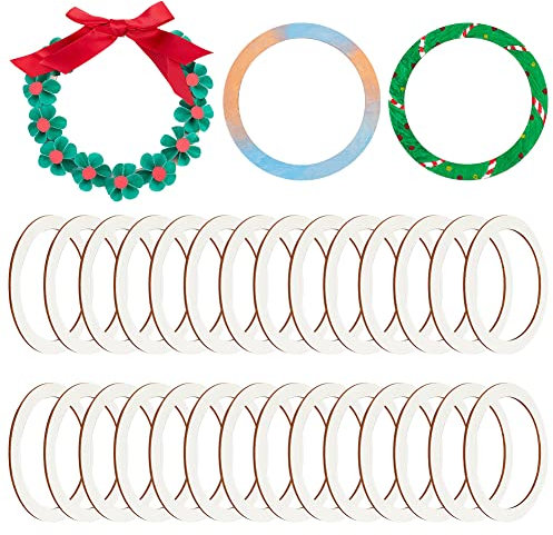 NBEADS 30 Pcs 12.5cm Pièces en Bois Non Finies en Forme D'Anneaux, 10cm Diamètre Intérieur Antique Blanc Cercle Ornements Blanc à la Main Ronde Tranches pour Peinture Arbre de Noël Décor à la Maison