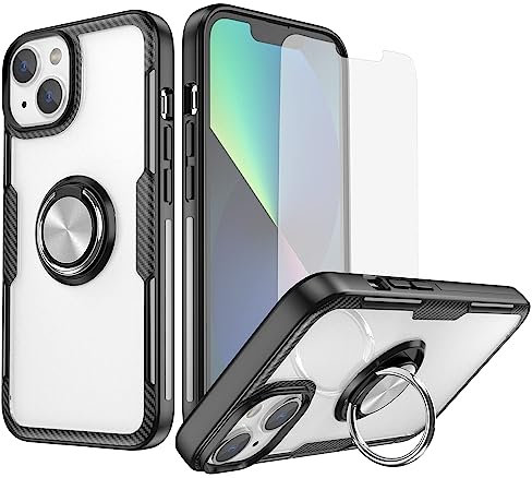 Asuwish Handyhülle für iPhone 14 Hülle mit Glas Folie Schutzfolie und Magnetisch Ring Ständer i-Phone i Phoenix 14hülle Slim Durchsichtig Handy Hüllen Schutzhülle Handyhüllen Cover Phone Case Schwarz