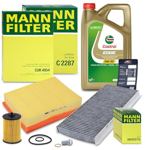 MANN-FILTER Inspektionspaket Filterset 1x Ölfilter, 1x Luftfilter, 1x Innenraumfilter (Aktivkohle), 1x Motoröl 5W-30 LL EDGE FLUID TITANIUM 5l Kompatibel mit MERCEDES A-Klasse (W169), B-Klasse (W245)