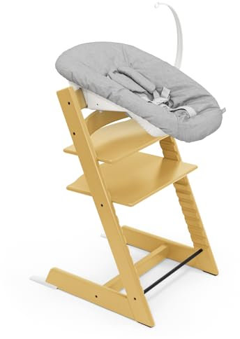 Tripp Trapp Stuhl von Stokke (Sunflower) mit Newborn Set (Grey) - Für Neugeborene bis zu 9 kg - Gemütlich, sicher & einfach zu verwenden