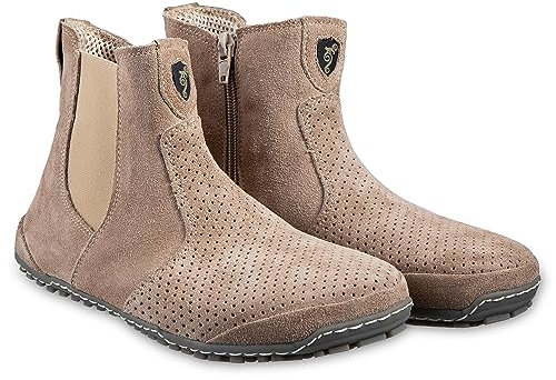 Magical Shoes Chelsea Boots Barfußschuhe für Damen, Halbstiefe leicht, flexibel, Barfußstiefel, Stiefeletten aus Leder, Lederschuhe, Stiefel mit Reissverschluss, Gr. 41, Beige, Lupino Spring