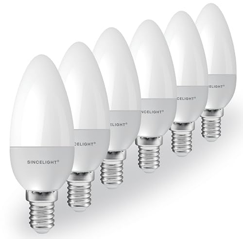 SINCELIGHT E14 2W LED Light Bulb B35 Candle Shape Ø35mm, Milky Diffuser, Neutral White 4000K, 200 Lumens, SES Small Edison Screw, Pack of 6