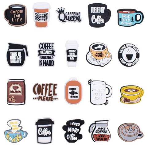 20 Pieces Cafe Chaussures Pins,Coffee Bijoux Decoration pour Chaussure DIY£¬PVC Charmes Chaussure Accessoire