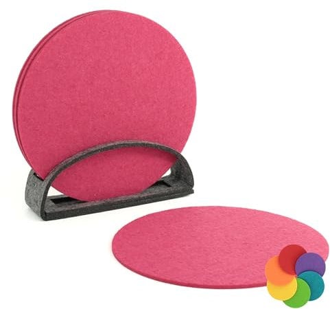 BIASTO Filz-Untersetzer Set, 6er, Made in Germany - Bunte Auswahl, 10 cm, mit Aufbewahrung (15cm, Pink (013))