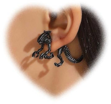 W WEILIRIAN Gotische Dinosaurier Jacke Ohrringe Schwarze Dinosaurier Ohrstecker 3D Dinosaurier Ohrringe Übertriebene Alien Ohrringe Cosplay Halloween Ohrringe Schmuck für Frauen und Mädchen Geschenke