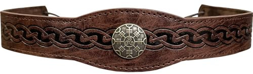 HiiFeuer Mittelalterlich geprägter Kopfschmuck aus Kunstleder, Retro Renaissance Verstellbares Stirnband, Cosplay Kostüm Zubehör für LARP (Dunkelbraun A)