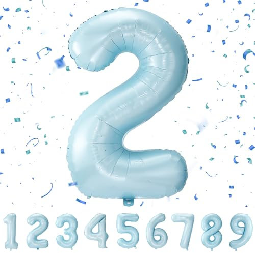 Geburtstag zahlen luftballon 2 jahre | Folienballon Kindergeburtstag Deko 2 XXL Pastel Blau-Riesen Folienballon in 40 - 101cm Geburtstagsdeko - Ballon Zahl Deko zum Geburtstag QBlue2