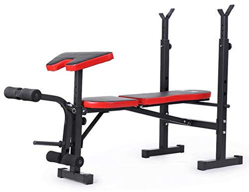 Verstellbare Hantelbank mit Dip-Station, zusammenklappbare, robuste Fitness-All-in-One-Hantel-/Langhantelablage, Gewichtheberbank für Heim-Fitnessstudio