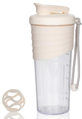 OUOUMUF Shaker à protéines pour shakes protéinés, pour shakes à protéines super crémeux, 700 ml, durable, anti-fuite, sans odeur, sans BPA, beige