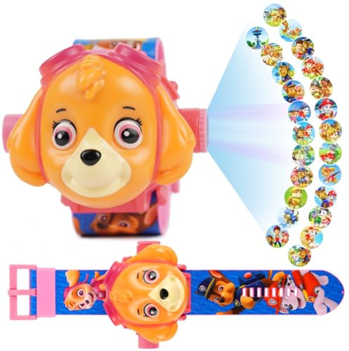 Kinder Cartoon Uhr, Projektor Uhr, Kinderprojektionsuhr, 24 Verschiedene Bilder, Orange Elektronische Armbanduhr, Einstellbare Digitale Projektionsuhr, für Jungen Mädchen