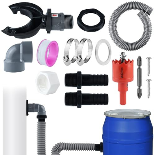 Pyrrhonian Collecteur d'eau de pluie, tuyau de descente 70-100 mm, collecteur d'eau de pluie, avec accessoires de montage, raccord Speedy pour tonneau de pluie, kit de raccordement pour toits jusqu'à