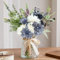 Aoztio Artificial Flowers for Decoration with Vase, Blue and White Artificial Flowers in Vase for Home Kitchen Decor, Table Centerpiece, and Office Decoration (Clear Glass Vase)