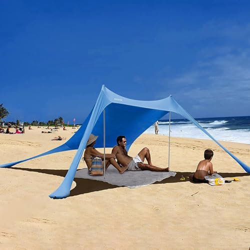 Toldo De Playa, Playa Familiar Plegable, UPF50 Refugio Solar Playa con Anclas Y Postes Aluminio Y Bolsa Transporte, Campaña Playa, Sombrilla Playa Familiar