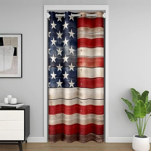 Erosebridal American Flag Door Drape United States Flag Blackout Curtain for Kids Boys Teens Red White and Blue Door Curtain Independence Day theme Room Divider Curtain Rustic Style Decor,42W X 80L