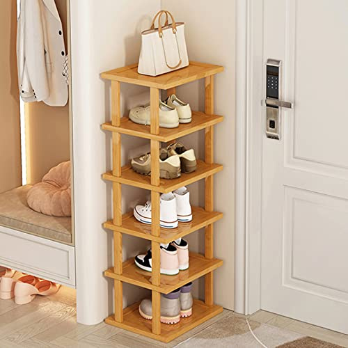 Platzsparendes Schuhregal mit 5/7/8 Ebenen - Abnehmbarer Holz-Schuhturm, Vertikal für Eingang, Flur und schmalen Raum (6 Ebenen)