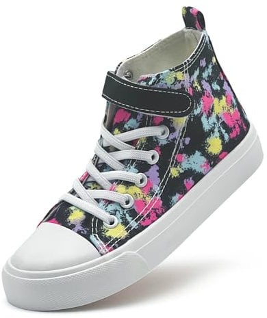 maxvinci Girls Trainers High Top Kids Easy Fasten Canvas Shoes Toddler Boys Lightweight School PE Pumps Casual Shoes(Black Rainbow 230)
