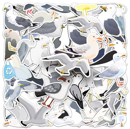 Möwen Aufkleber 50 Stück Vinyl Cartoon Niedliche Vogel Aufkleber für Laptop Skateboard Koffer Computer Auto Scrapbook Telefon Motorrad Gepäck,Wasserdicht Seagull Tiere Sticker für Kinder Jungen
